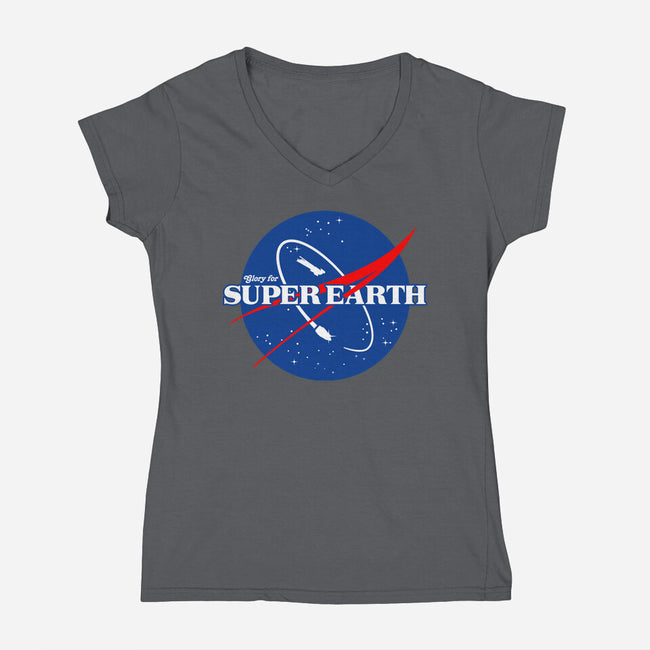 Glory For Super Earth-Womens-V-Neck-Tee-rocketman_art