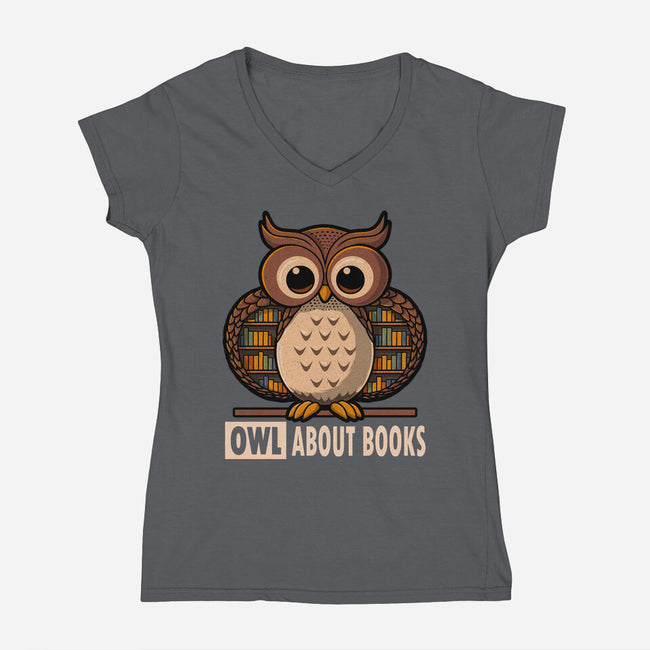 OWL About Books-Womens-V-Neck-Tee-erion_designs