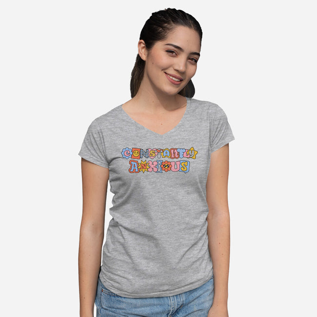 Constantly Anxious-Womens-V-Neck-Tee-eduely