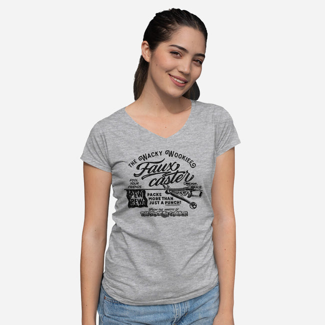 Fauxcaster-Womens-V-Neck-Tee-Wheels