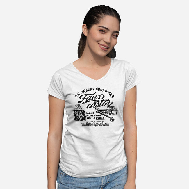 Fauxcaster-Womens-V-Neck-Tee-Wheels