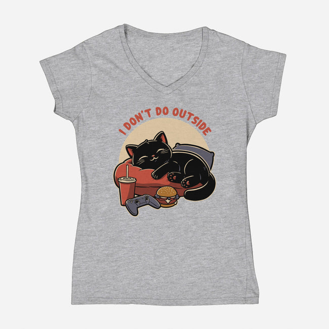 Lazy Gamer Cat-Womens-V-Neck-Tee-Studio Mootant