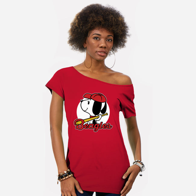 Comic Beagle Baseball-Womens-Off Shoulder-Tee-Studio Mootant