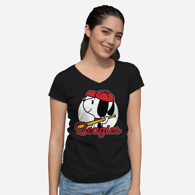 Comic Beagle Baseball-Womens-V-Neck-Tee-Studio Mootant