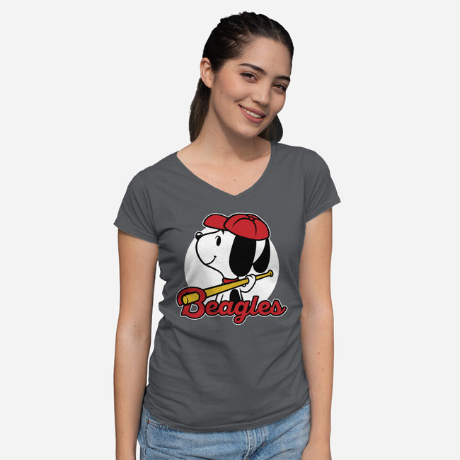 Comic Beagle Baseball-Womens-V-Neck-Tee-Studio Mootant