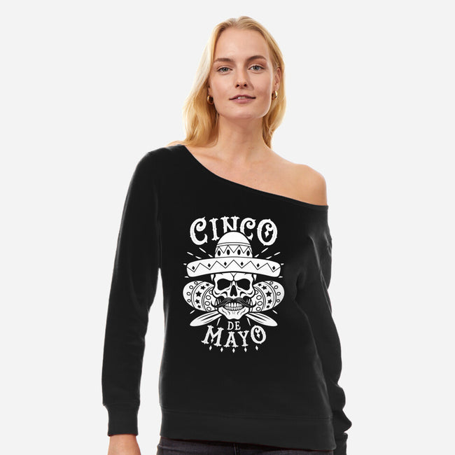 Cinco De Mayo Skull-Womens-Off Shoulder-Sweatshirt-Boggs Nicolas