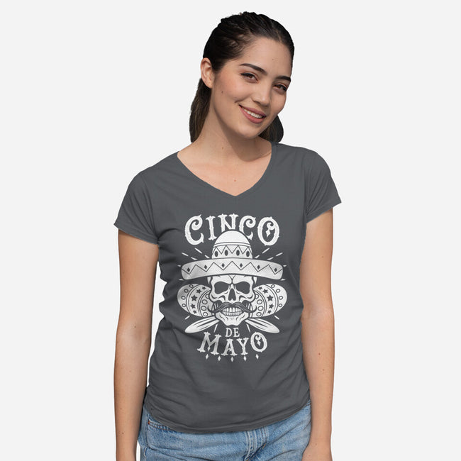 Cinco De Mayo Skull-Womens-V-Neck-Tee-Boggs Nicolas