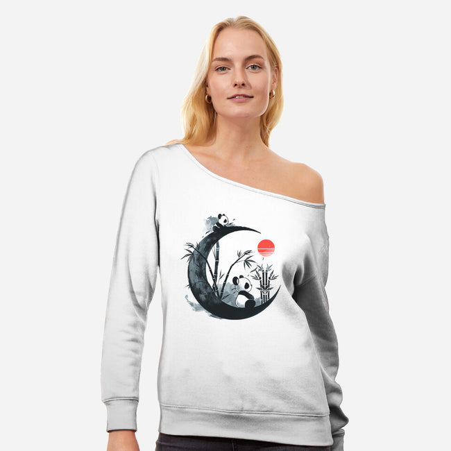 Panda Print-Womens-Off Shoulder-Sweatshirt-Vallina84