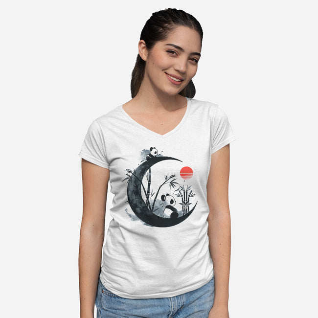 Panda Print-Womens-V-Neck-Tee-Vallina84