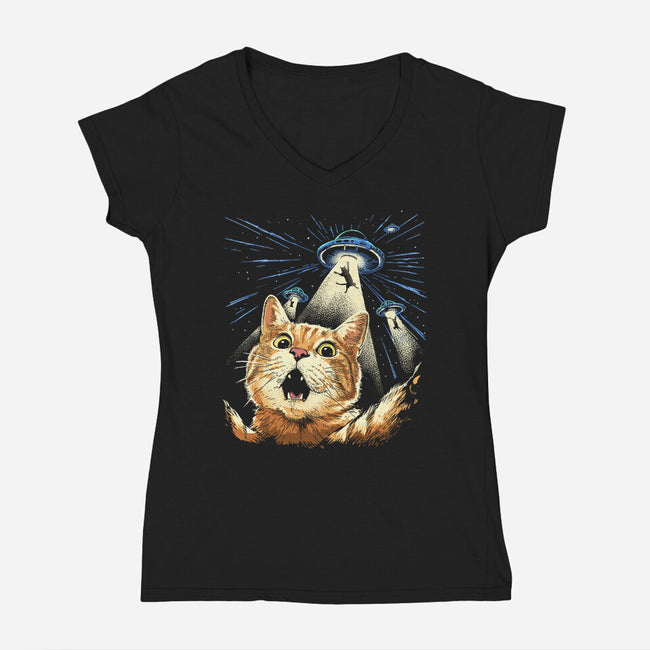 The Purrr-fect Abduction-Womens-V-Neck-Tee-GoshWow