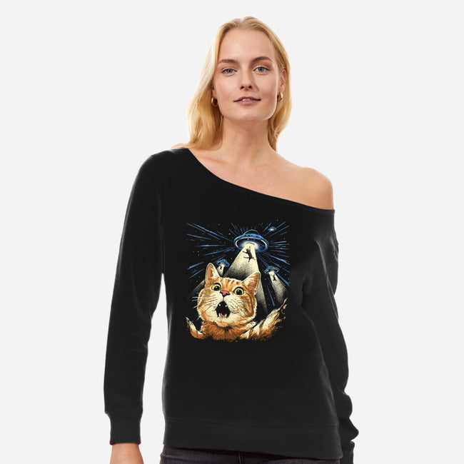 The Purrr-fect Abduction-Womens-Off Shoulder-Sweatshirt-GoshWow