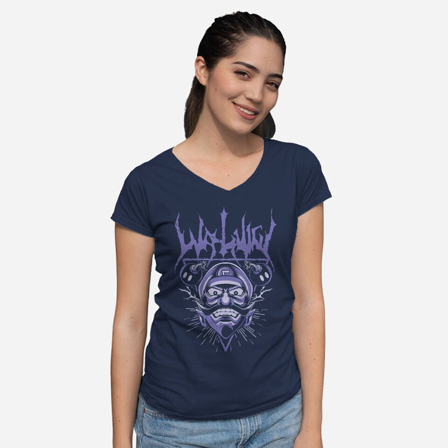 Waluigi Metal-Womens-V-Neck-Tee-arace