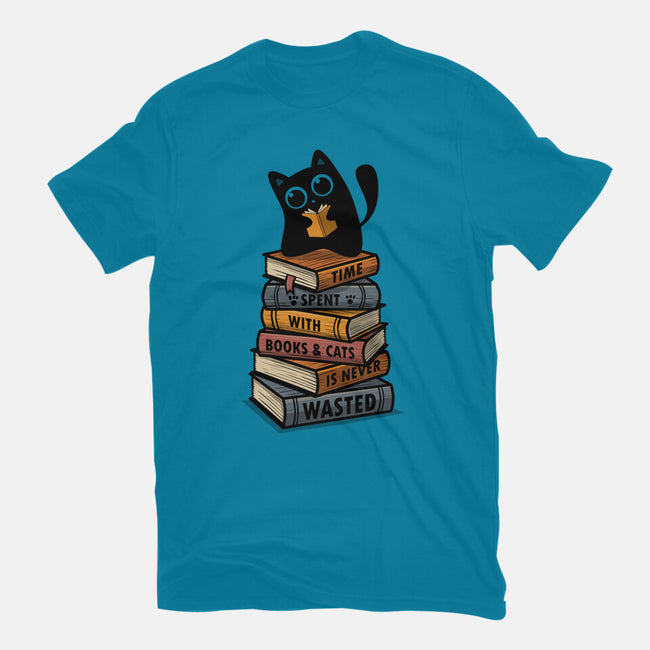 Time Spent With Books And Cats-Unisex-Basic-Tee-erion_designs