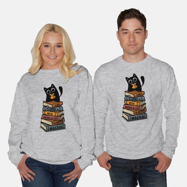 Time Spent With Books And Cats-Unisex-Crew Neck-Sweatshirt-erion_designs