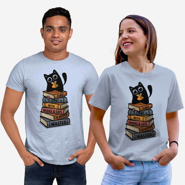 Time Spent With Books And Cats-Unisex-Basic-Tee-erion_designs