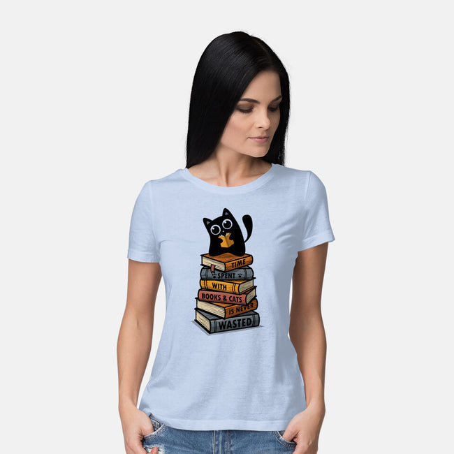 Time Spent With Books And Cats-Womens-Basic-Tee-erion_designs