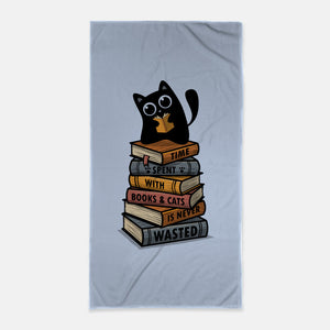 Time Spent With Books And Cats-None-Beach-Towel-erion_designs