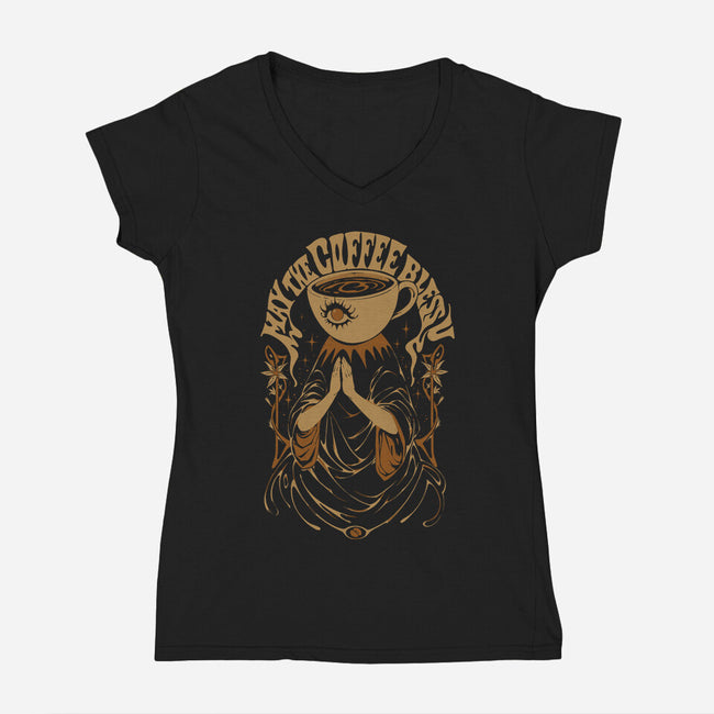 May The Coffee Bless You-Womens-V-Neck-Tee-ilustrata