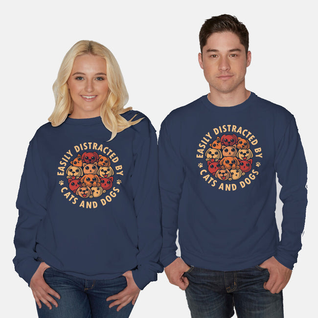 Easily Distracted By Cats And Dogs-Unisex-Crew Neck-Sweatshirt-erion_designs