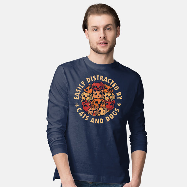 Easily Distracted By Cats And Dogs-Mens-Long Sleeved-Tee-erion_designs