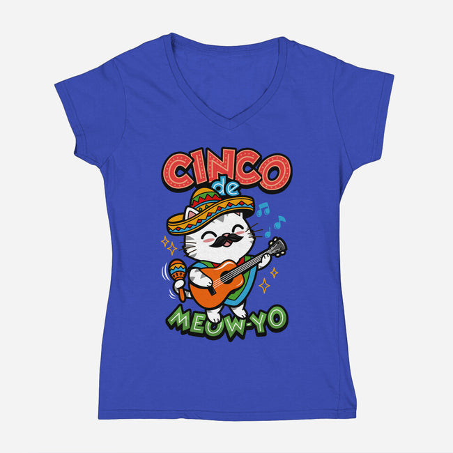 Cinco De Meow-yo-Womens-V-Neck-Tee-Boggs Nicolas