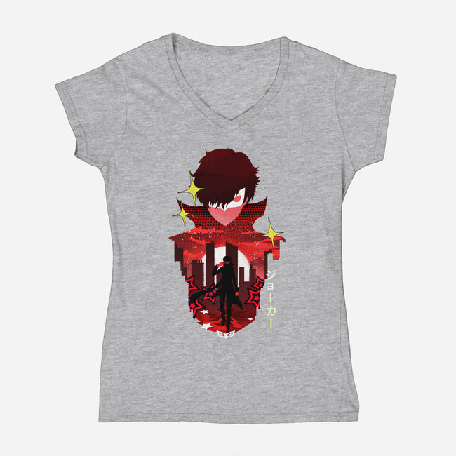 Joker Sunset-Womens-V-Neck-Tee-dandingeroz