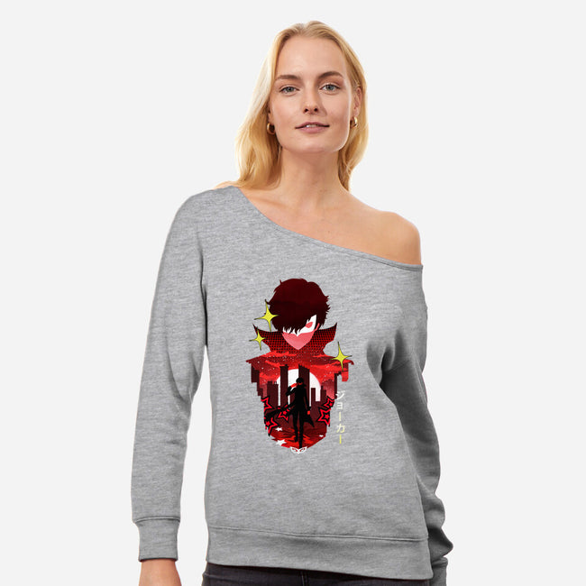 Joker Sunset-Womens-Off Shoulder-Sweatshirt-dandingeroz