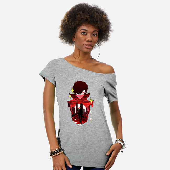 Joker Sunset-Womens-Off Shoulder-Tee-dandingeroz