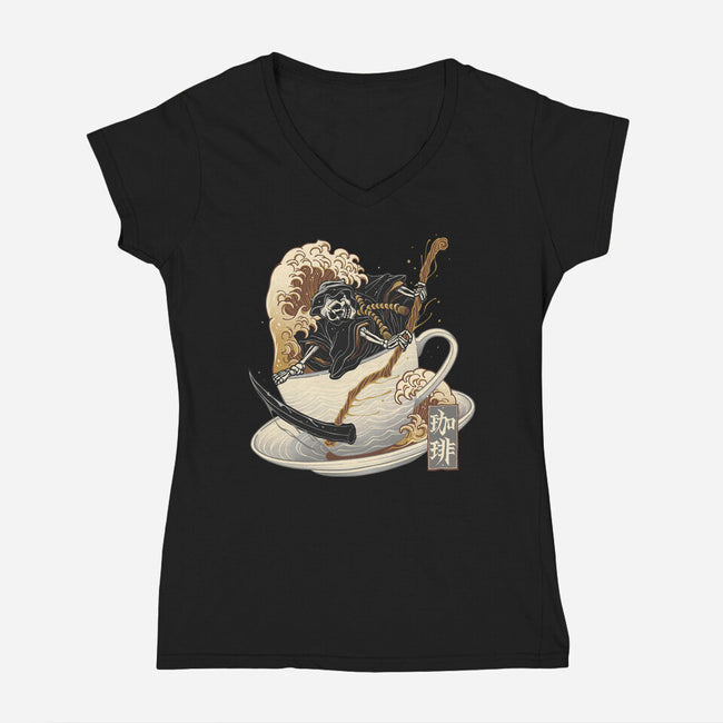 Death Coffee-Womens-V-Neck-Tee-glitchygorilla