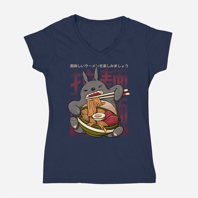 Totoro Ramen-Womens-V-Neck-Tee-Ryuga