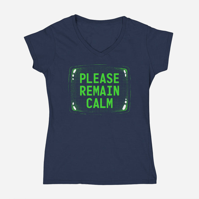 Please Remain Calm-Womens-V-Neck-Tee-rocketman_art