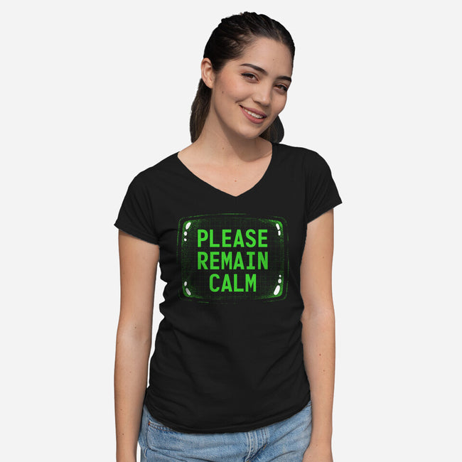 Please Remain Calm-Womens-V-Neck-Tee-rocketman_art