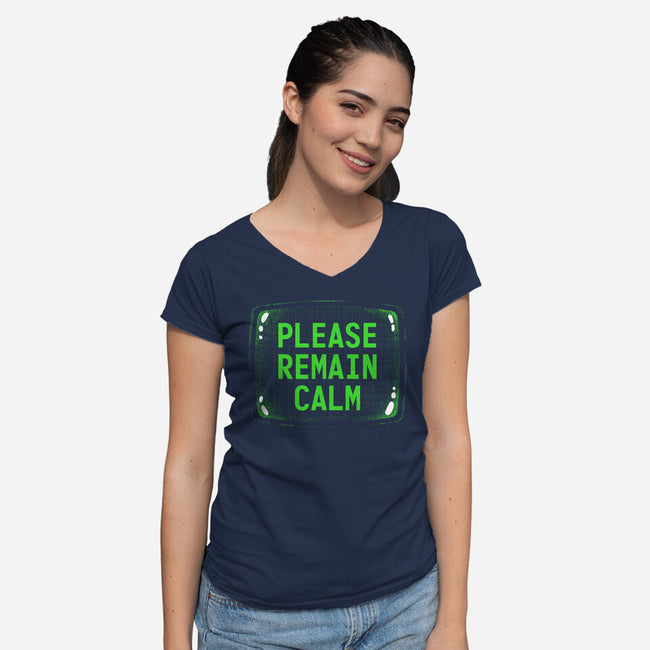 Please Remain Calm-Womens-V-Neck-Tee-rocketman_art