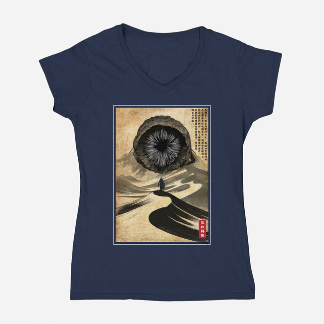 Dune Woodblock-Womens-V-Neck-Tee-DrMonekers