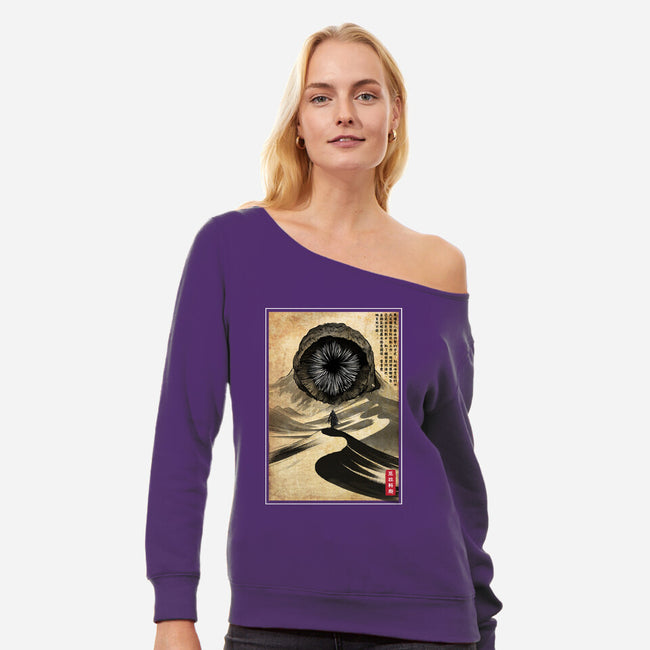 Dune Woodblock-Womens-Off Shoulder-Sweatshirt-DrMonekers