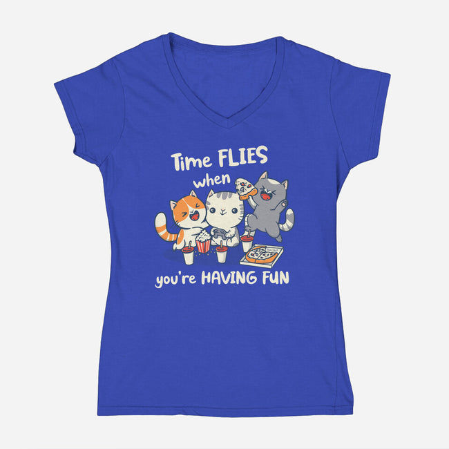 Time Flies-Womens-V-Neck-Tee-Freecheese