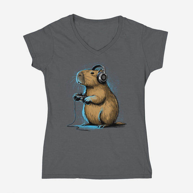 Capy-Gamer-Womens-V-Neck-Tee-GoshWow