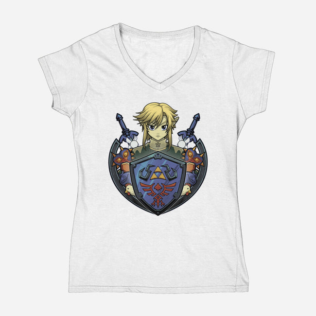 Hylian's Shield-Womens-V-Neck-Tee-Astrobot Invention