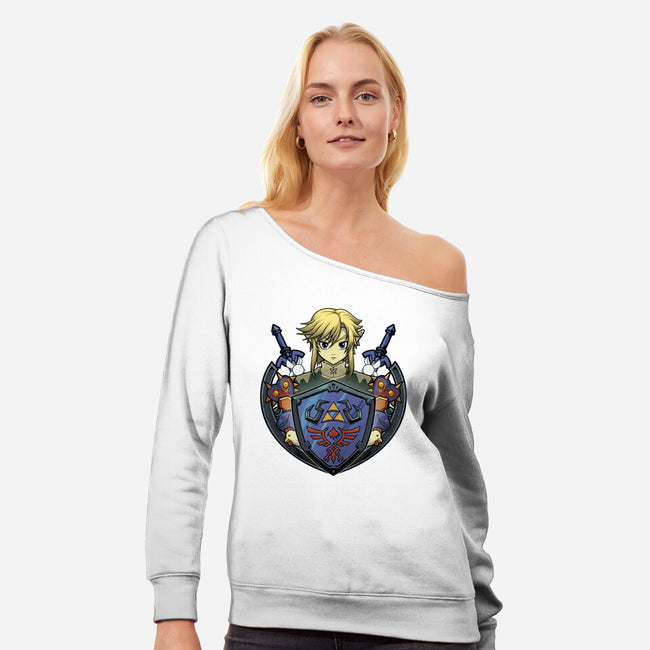 Hylian's Shield-Womens-Off Shoulder-Sweatshirt-Astrobot Invention