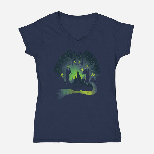 The Night Fury-Womens-V-Neck-Tee-dalethesk8er