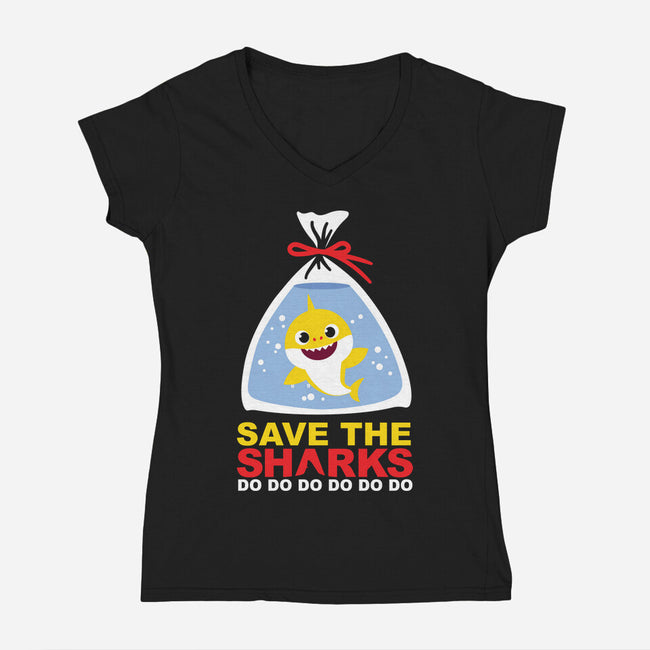 Save The Baby Sharks-Womens-V-Neck-Tee-Xentee