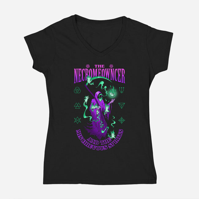 The Necromeowncer And The Mischievous Spirits-Womens-V-Neck-Tee-sachpica