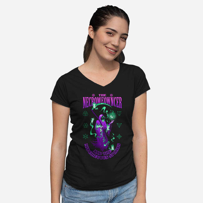 The Necromeowncer And The Mischievous Spirits-Womens-V-Neck-Tee-sachpica