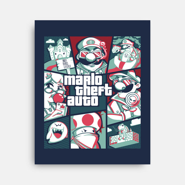 Mario Theft Auto-None-Stretched-Canvas-Planet of Tees