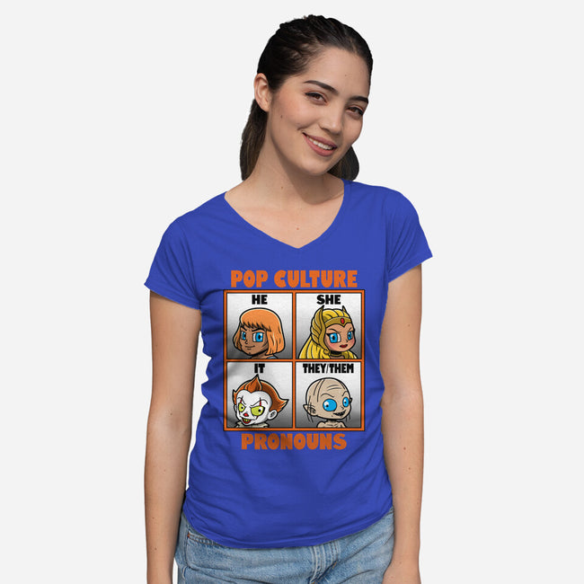 Pop Culture Pronouns-Womens-V-Neck-Tee-Boggs Nicolas