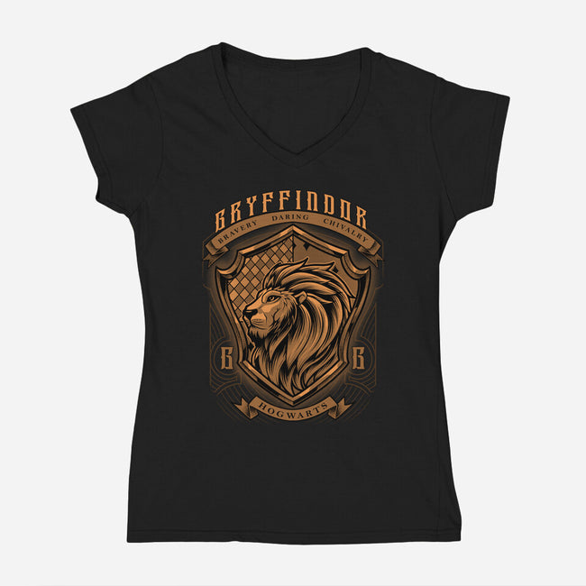 Orange Lion Emblem-Womens-V-Neck-Tee-Astrobot Invention