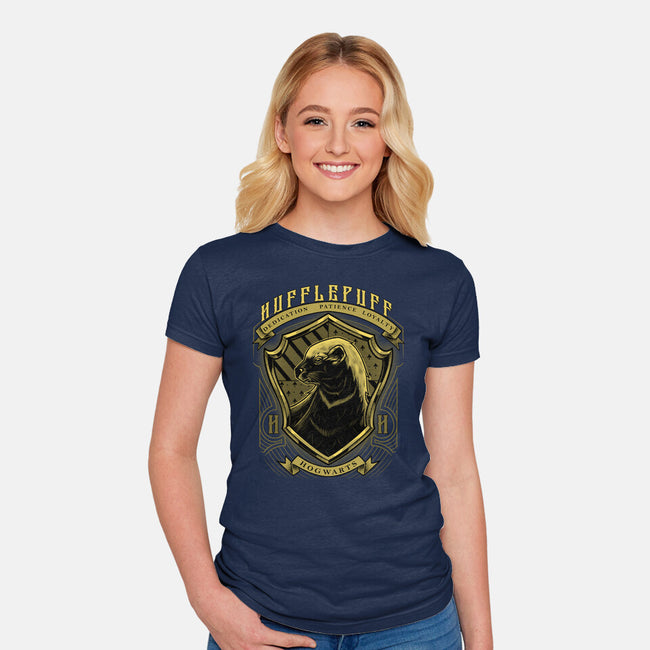 Yellow Badger Emblem-Womens-Fitted-Tee-Astrobot Invention