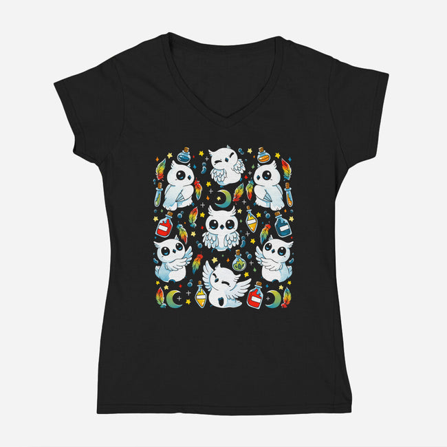 Owls Magic Potions-Womens-V-Neck-Tee-Vallina84