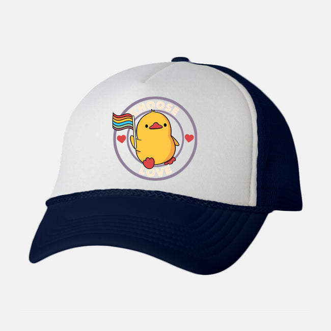 Choose Love Pride Duck-Unisex-Trucker-Hat-tobefonseca