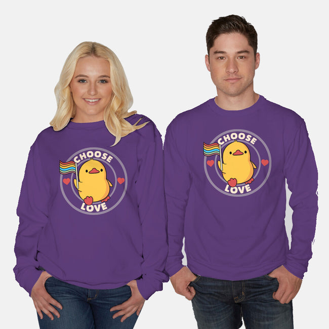 Choose Love Pride Duck-Unisex-Crew Neck-Sweatshirt-tobefonseca